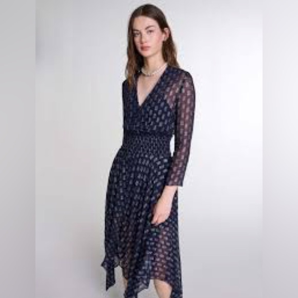 Maje Blue Sheath Long Sleeve Cocktail Dress New without tag - Picture 2 of 10
